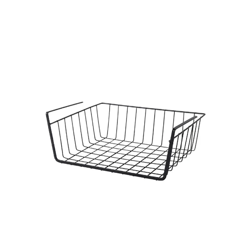 1pc White/Black Hanging Net Basket Iron Material Large Capacity Hanging Under Cabinet Wall Wardrobe Storage Basket Kitchen Tools