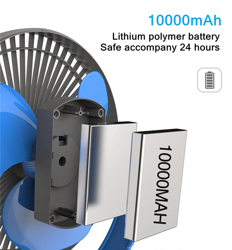 XIAOTREE Herlaaibare lessenaarwaaier, 10000mAh battery-aangedrewe klipwaaier, lugsirkulerende USB-waaier vir kantoor, huis, motor, kampeerwaaier