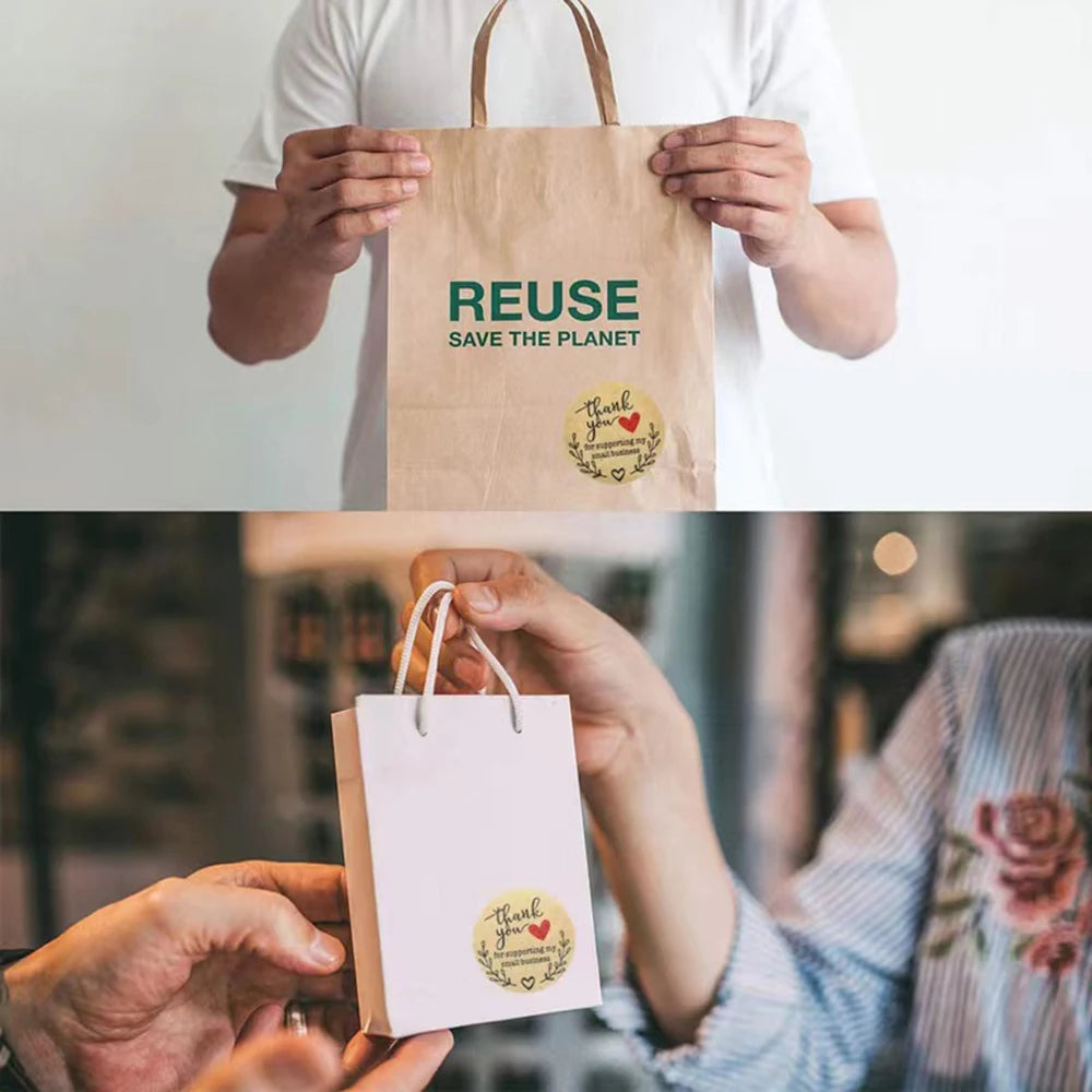 100-500pcs Round Natural Kraft Handmade Stickers Scrapbooking For Package Adhesive Thank You Sticker Seal Labels