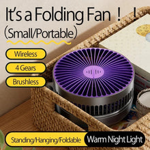 Load image into Gallery viewer, Foldable Desktop Fan Mini  Wall-Mounted Fan With Warm Night Light Rechargeable 4 Gears Adjustable Portable Air Circulation Fan - Mighty Dollars