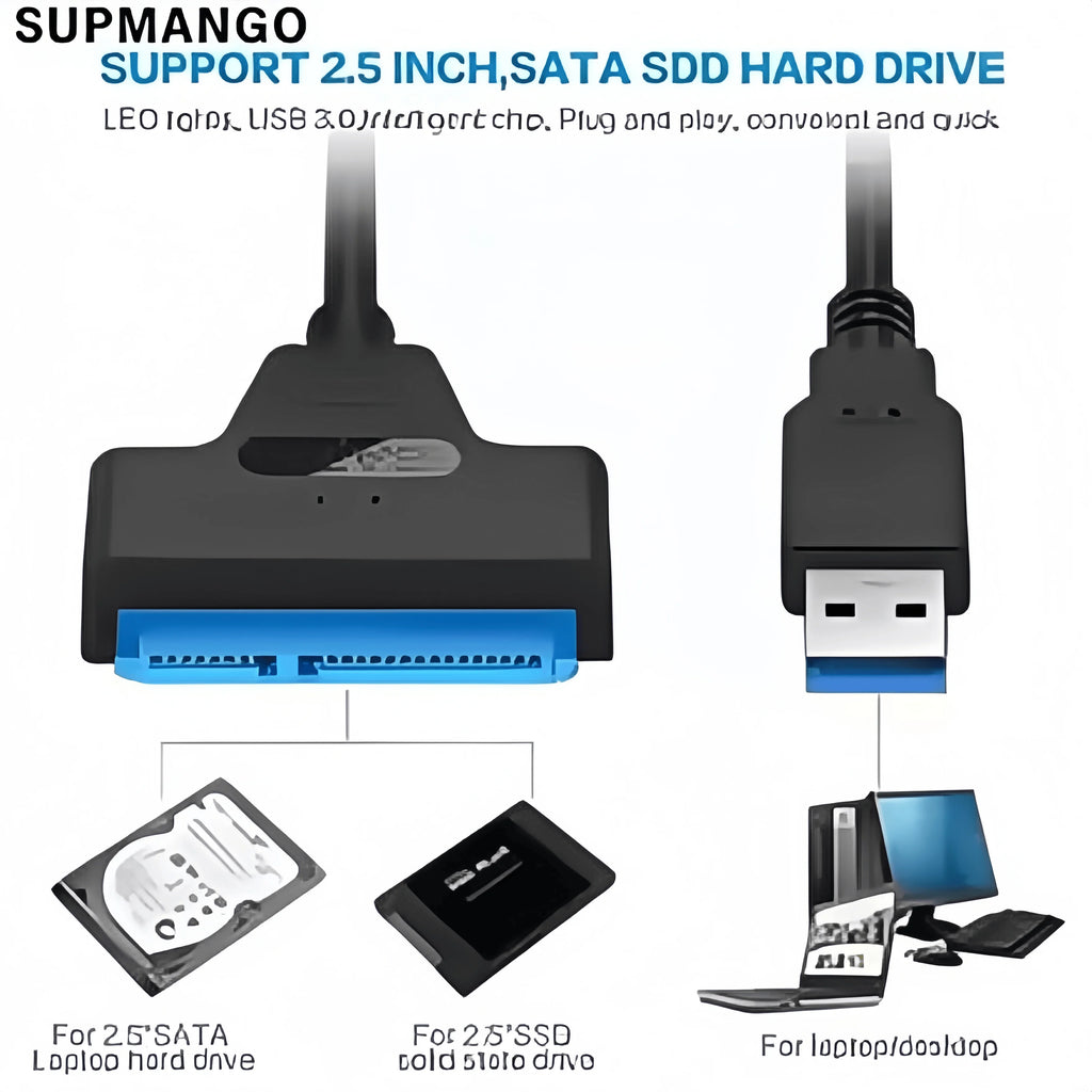 USB 3.0 to SATA Adapter Cable for 2.5" HDD/SSD – 6Gbps High-Speed Data Transfer – SATA III (22-Pin) Hard Drive Converter