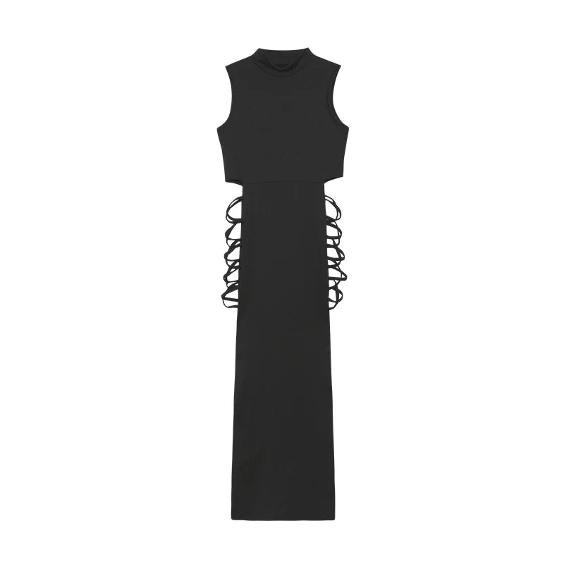 Criss Cross Cut Out Dress, Sexy Bodycon Mock Neck Sleeveless Dress, Women's Clothing - Mighty Dollars
