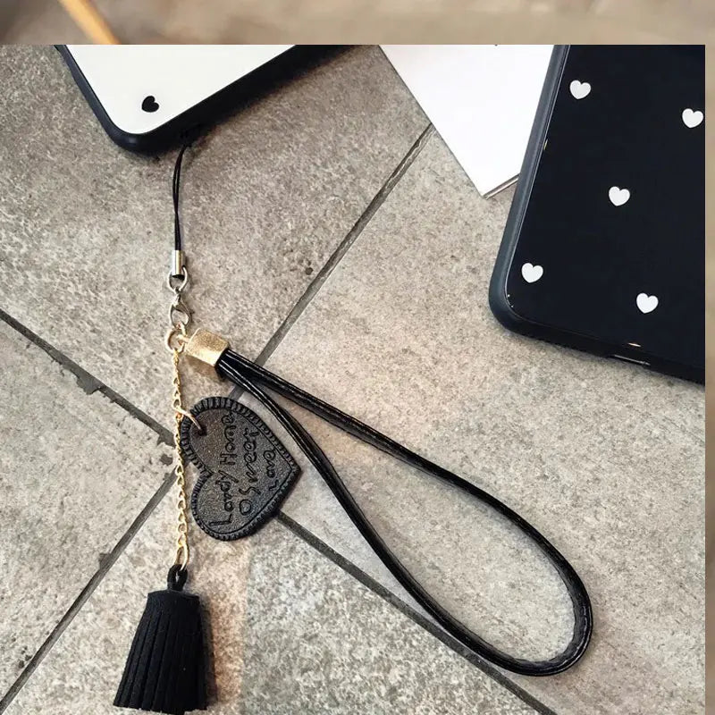 For Oppo A80 5G A40 4G A40M Case Small Love Heart Hard Glass Cover for OPPO A60 A3X A3 Pro Schockproof Tassel Wrist Phone Case