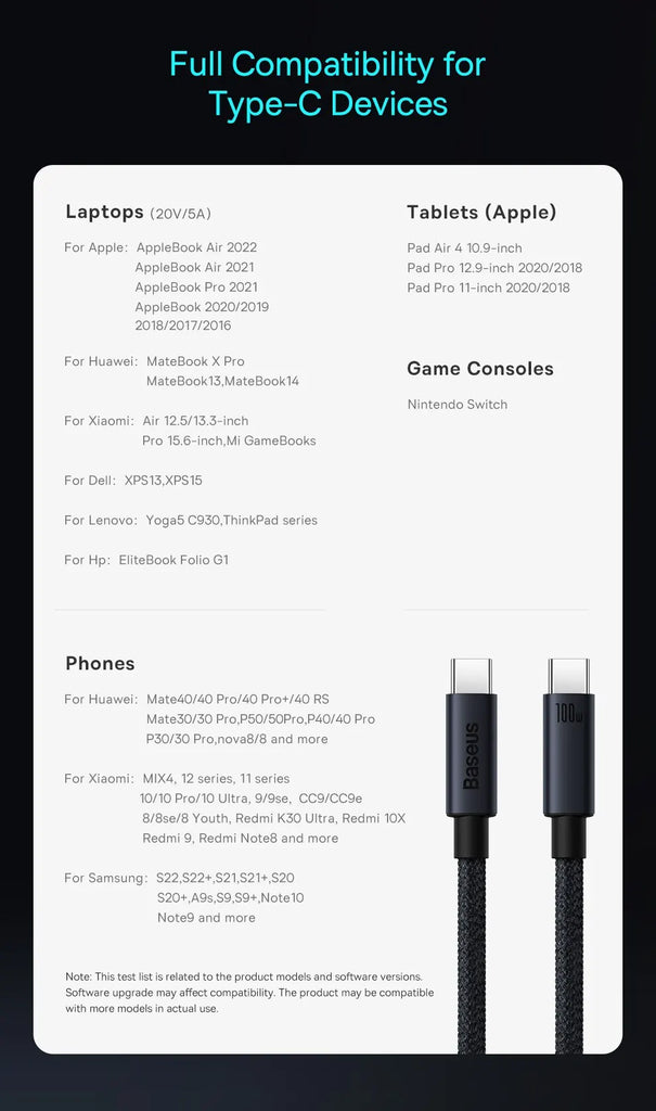 Baseus 100W USB C To Type C Cable For iPhone  16 15 Plus Pro Max PD Fast Charging Charger Cable For Macbook Xiaomi Samsung