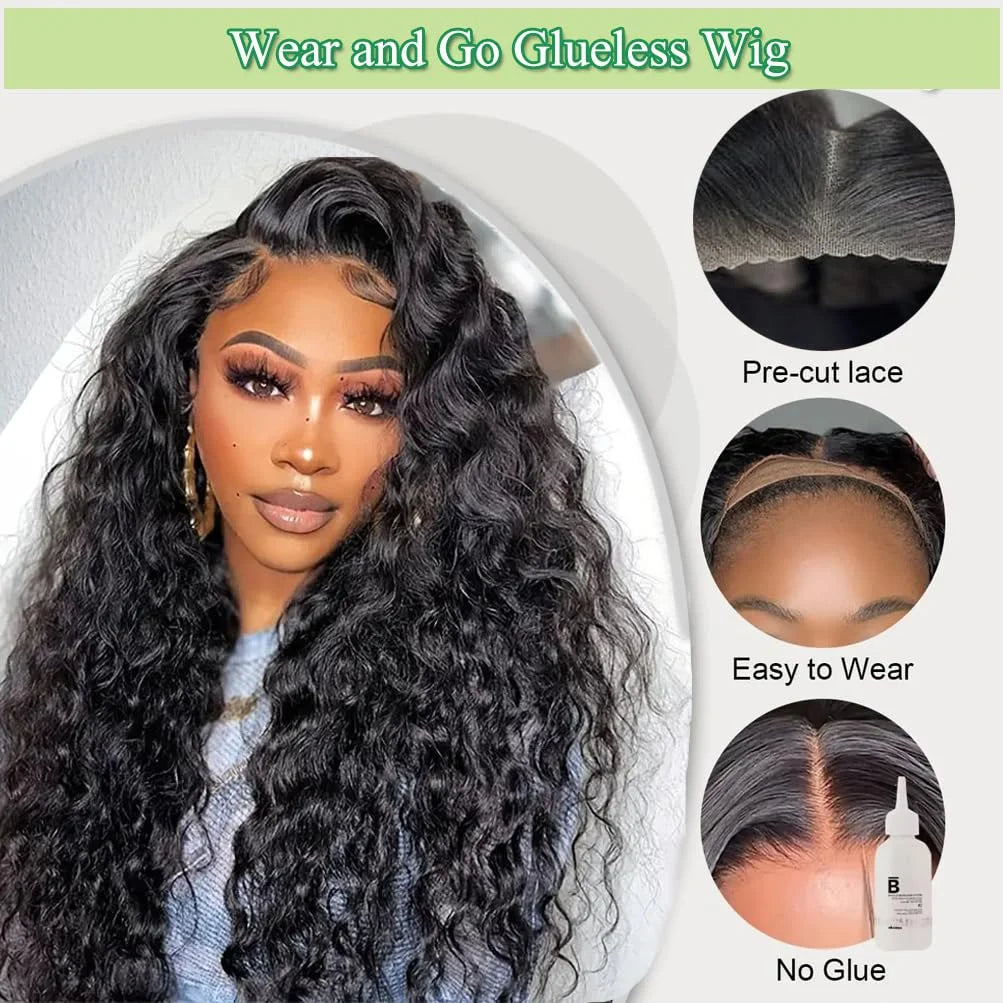 Deep Wave Glueless Wig Human Hair Ready To Wear And Go PrePlucked For Women Precut 6x4 Closure Curly Lace Front Wigs On Sale