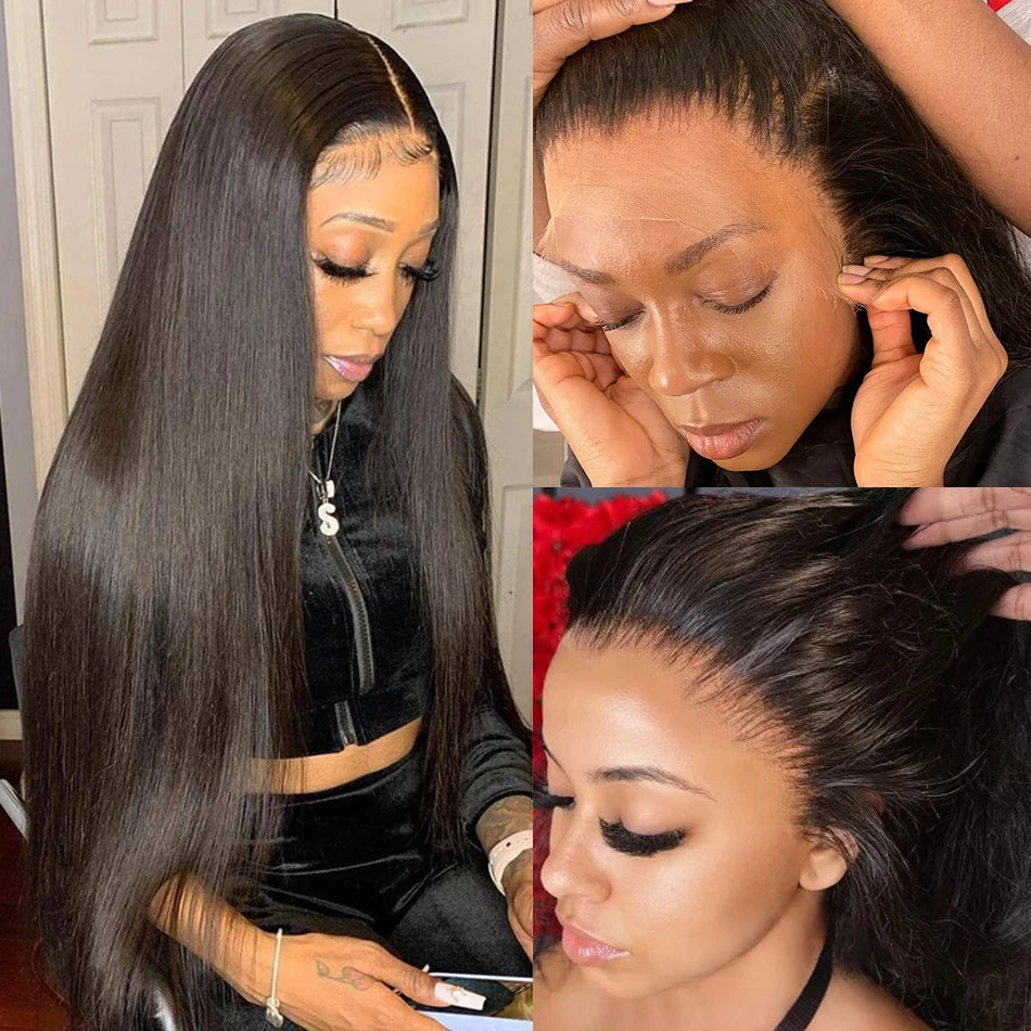 250 Density Straight 13x6 HD Black Lace Frontal Wigs 5x5 Glueless 30 40 Inch 13x4 Lace Front Human Hair Wig Bone Closure Wear Go