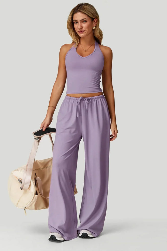 European and American fashion women's trousers set comfortable wide-leg trousers set loose casual pants women's sports fitness e