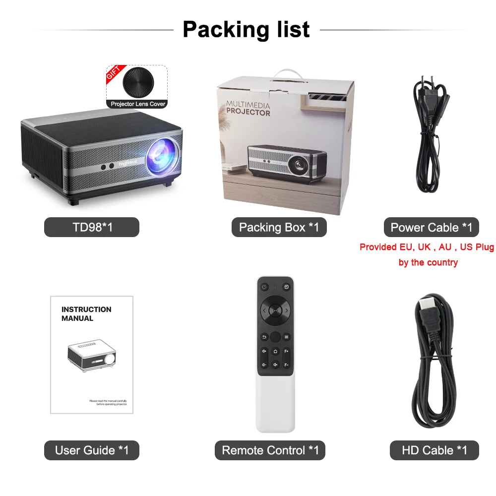 ThundeaL Full HD 1080P Projector TD98W for 2K 4K Video Audio WiFi Android Home Theater TD98 Cinema Beam Projector PK DLP Beamer