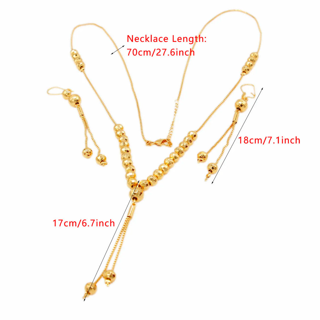 WDZUIAI Small Beads Shape Gold Color Big Size Necklace&Earrings Sets For African Women Girls Party Jewelry Wife Anniversary Gift
