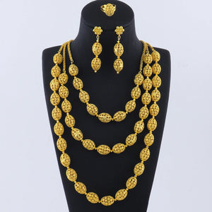 24k gold necklace and earrings rings set for women luxury jewelry nigeria bridal  Wedding party jewellery set accessories