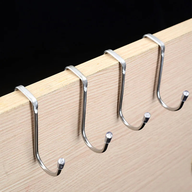 Stainless Steel Double S Hook Free Punch Wall Hanging Bathroom Kitchen Door S Hook Towel Storage Rack