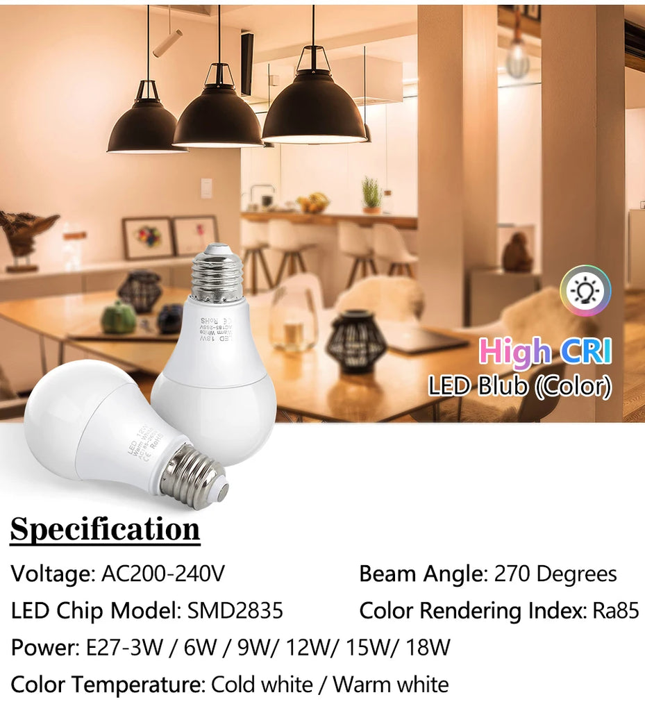 4pcs/lot E27 LED Bulb Lamps AC 220V SMD2835 3W 6W 9W 12W 15W 18W Lampada Led Light Bulbs Living Room Home Indoor LED Bombilla