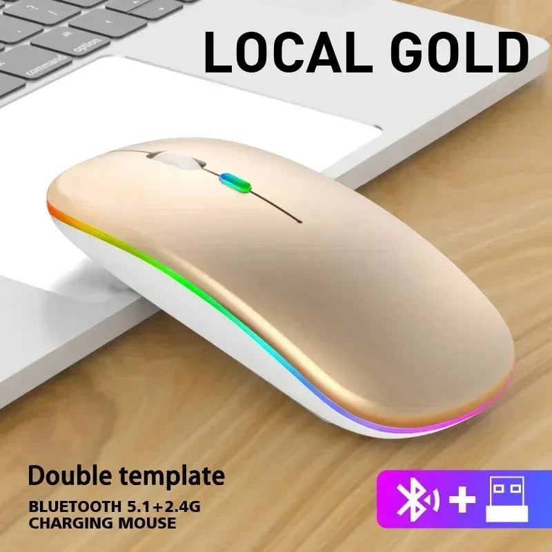 Wireless Mouse Bluetooth-Compatible 2.4GHz Dual Modes Mice Rechargeable RGB Ergonomic Silent Click for PC iPad Laptop Huaiwei