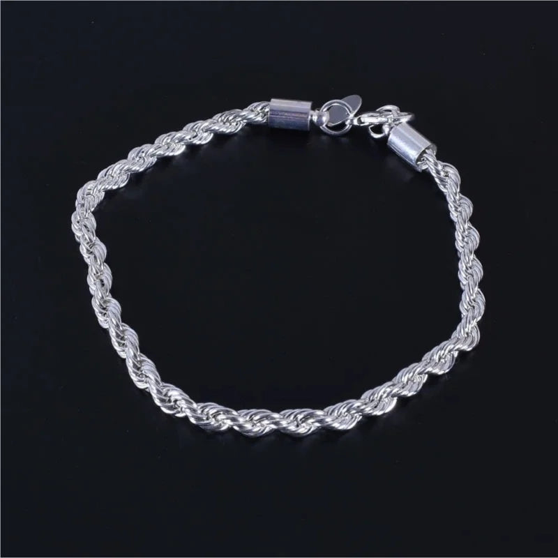 4MM electroplated twisted rope bracelet jewelry men's and women's fashion pendant charm sparkling jewelry