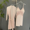 Sexy Female Nighty&Robe Set Lingerie Spring Summer Bathrobe Nightgown Two Piece Set Loose Silk Satin Home Dress Lounge Wear