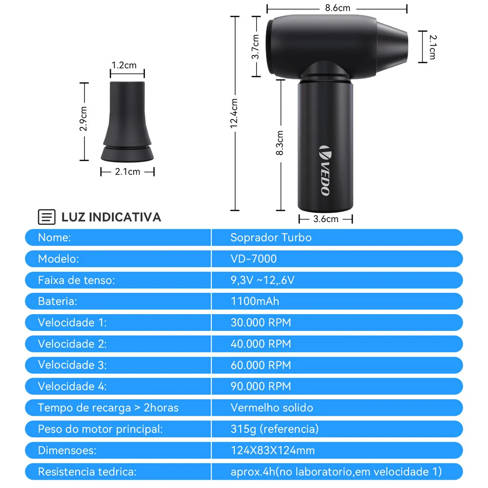 VEDO Mini Turbine Blower Jetfan Electric Blower Rechargeable Compressed Air Duster Cleaner Rechargeable Portable Turbo Fan