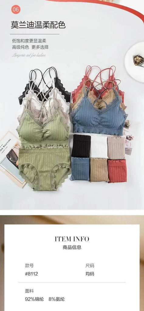 Sexy Seamless Tops Set High Waist Panties Women Wireless Underwear Suit Soft Padded Bras Set Backless Bralette Lingerie