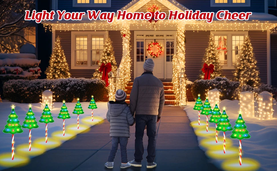 6/12 Pack Christmas Decorations Outside, Solar Christmas Pathway Lights Outdoor Candy Lights For Pathway Yard Garden Outside