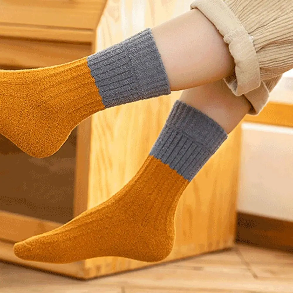 Winter Children Home Sleeping Socks  Indoor Socks Patchwork Color  Socks Mid Tube Socks Striped Socks Floor Socks