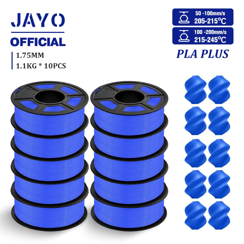 JAYO PLA + 3D Filament 1.75MM 10 Rolls PLA PLUS 3D Printer Filament Neatly Wound 3D Printing Filament 1.1kg Spool High Toughness