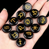 12pcs 18mm Round Zodiac Ornament Natural Stone Crystal Agate 12 Zodiac Sign Rune Reiki Stone Jewelry Accessories Christmas Gift