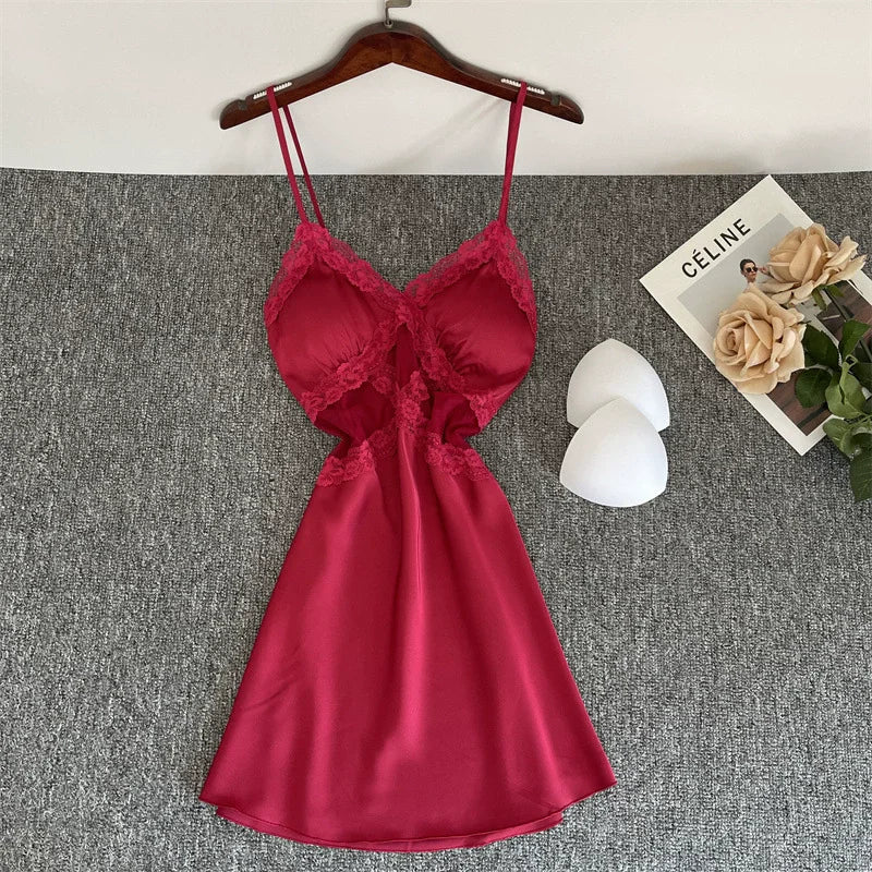 Sexy Female Nighty&Robe Set Lingerie Spring Summer Bathrobe Nightgown Two Piece Set Loose Silk Satin Home Dress Lounge Wear