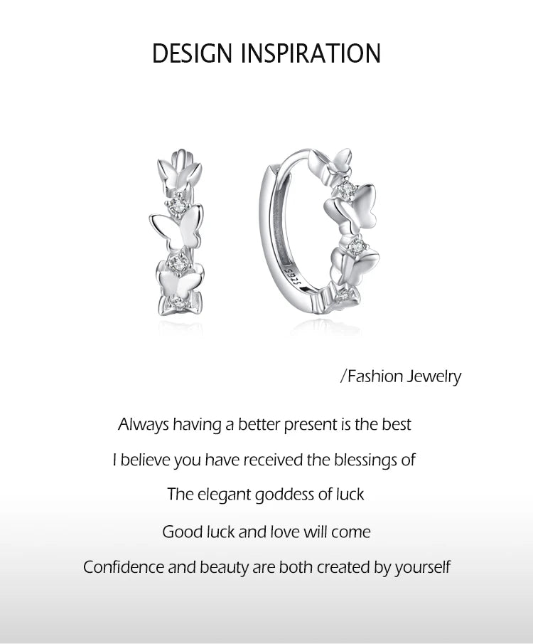 Ailmay 925 Sterling Silver Trendy Butterfly Zircon Hoop Earrings Charm Animal Ear Buckles For Women Christmas Gift Fine Jewelry