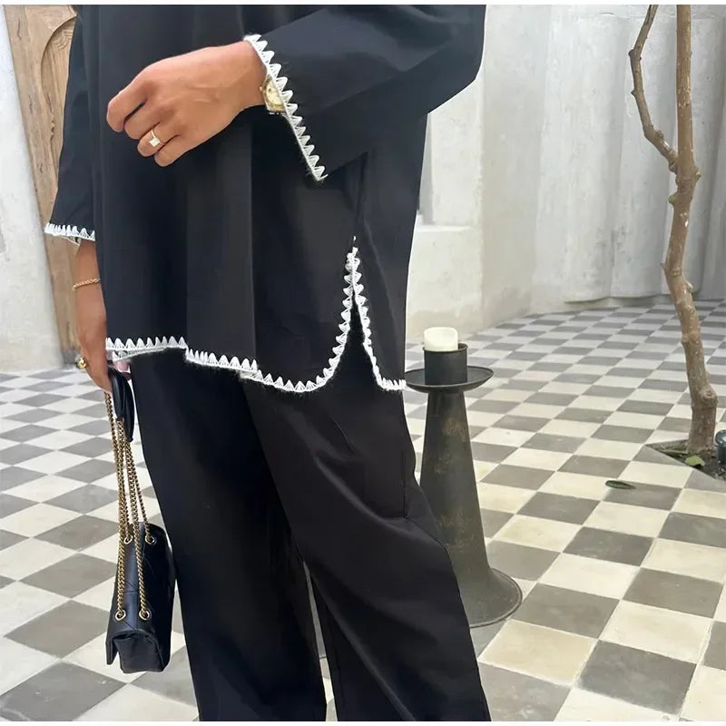 Women Vintage Solid Loose Pants Suit Lapel Single Breasted Long Sleeve Shirt Wide Leg Pants 2 Pcs Set 2025 New Ladies Streetwear