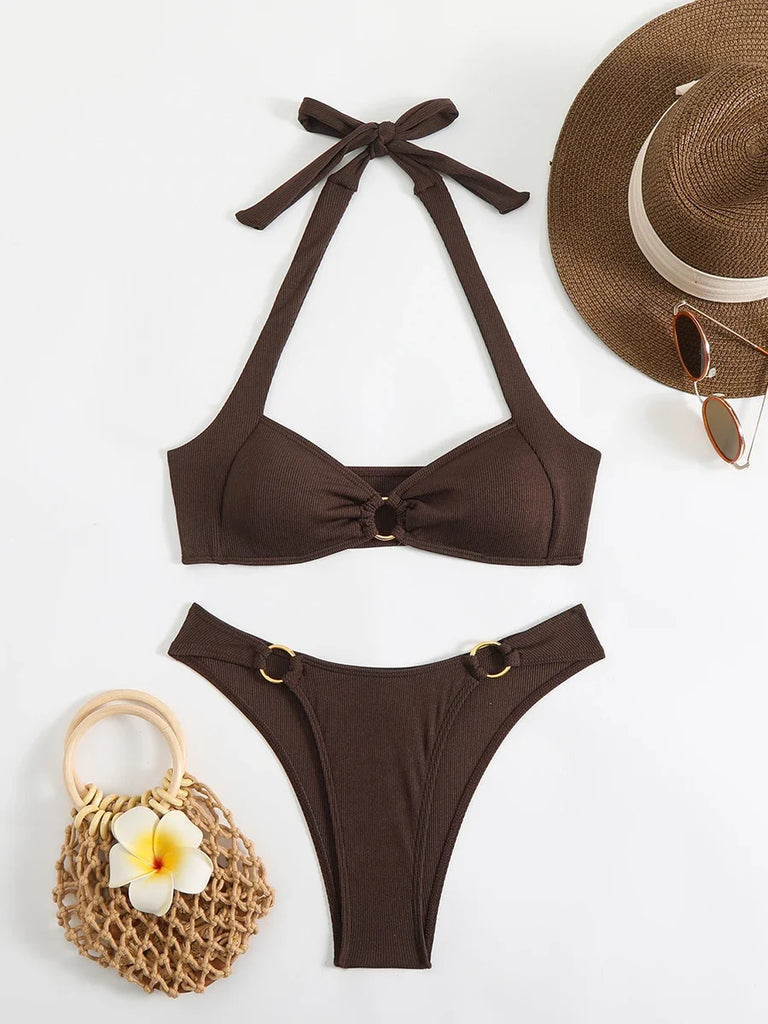 Sexy Women's Swimsuit 2025 Summer Bikini Two-piece Swimwear for Woman Beachwear Halter Bikinis Sets Swimming Beach Bathing Suits