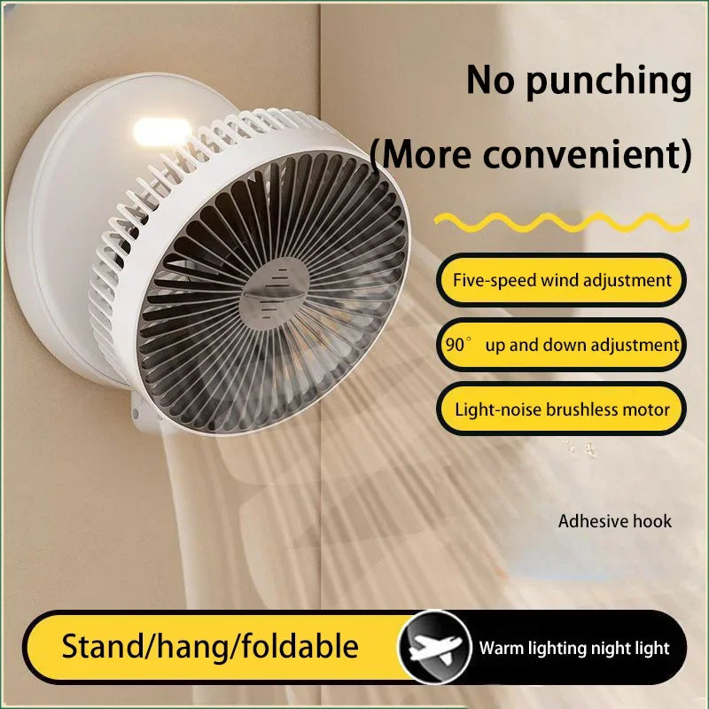 Xiaomi 5000mAh Charge Fan 3 in 1 Multifunctional Fan Brushless Motor Wall-mounted Design 90° Foldable 4 Speed Gears Night Light