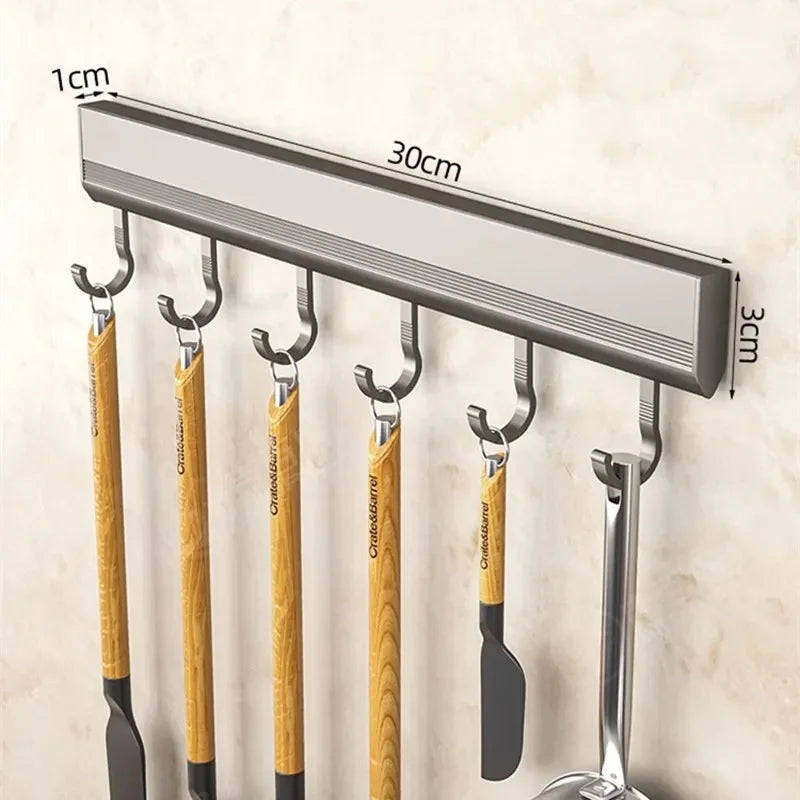 Manufacturers Supply Kitchen Hook Rack Punch-free Wall-mounted Rack Space Aluminum Hook Multi-functional Storage Row Hook Holder