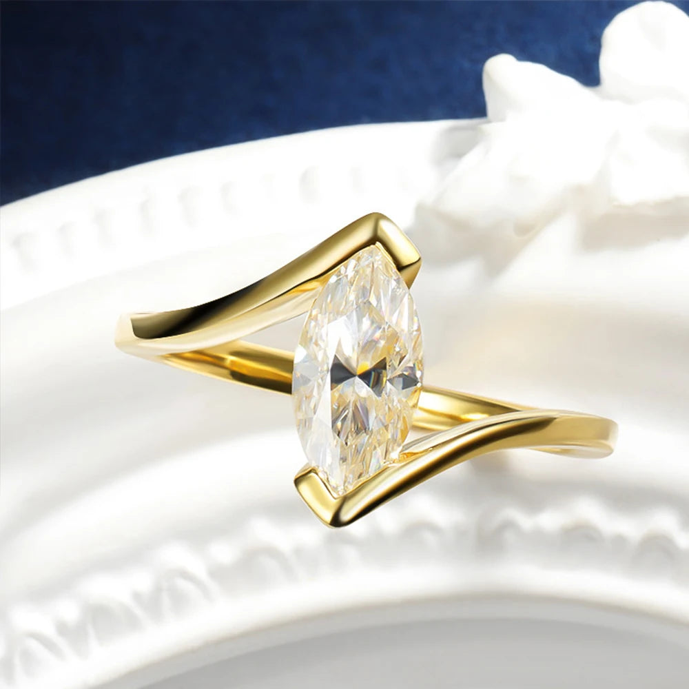 1CT Marquise Cut Moissanite Engagement Ring for Women 5x10mm Lab Diamond Solitaire Ring Wedding Band 925 Sterling Silver Jewelry