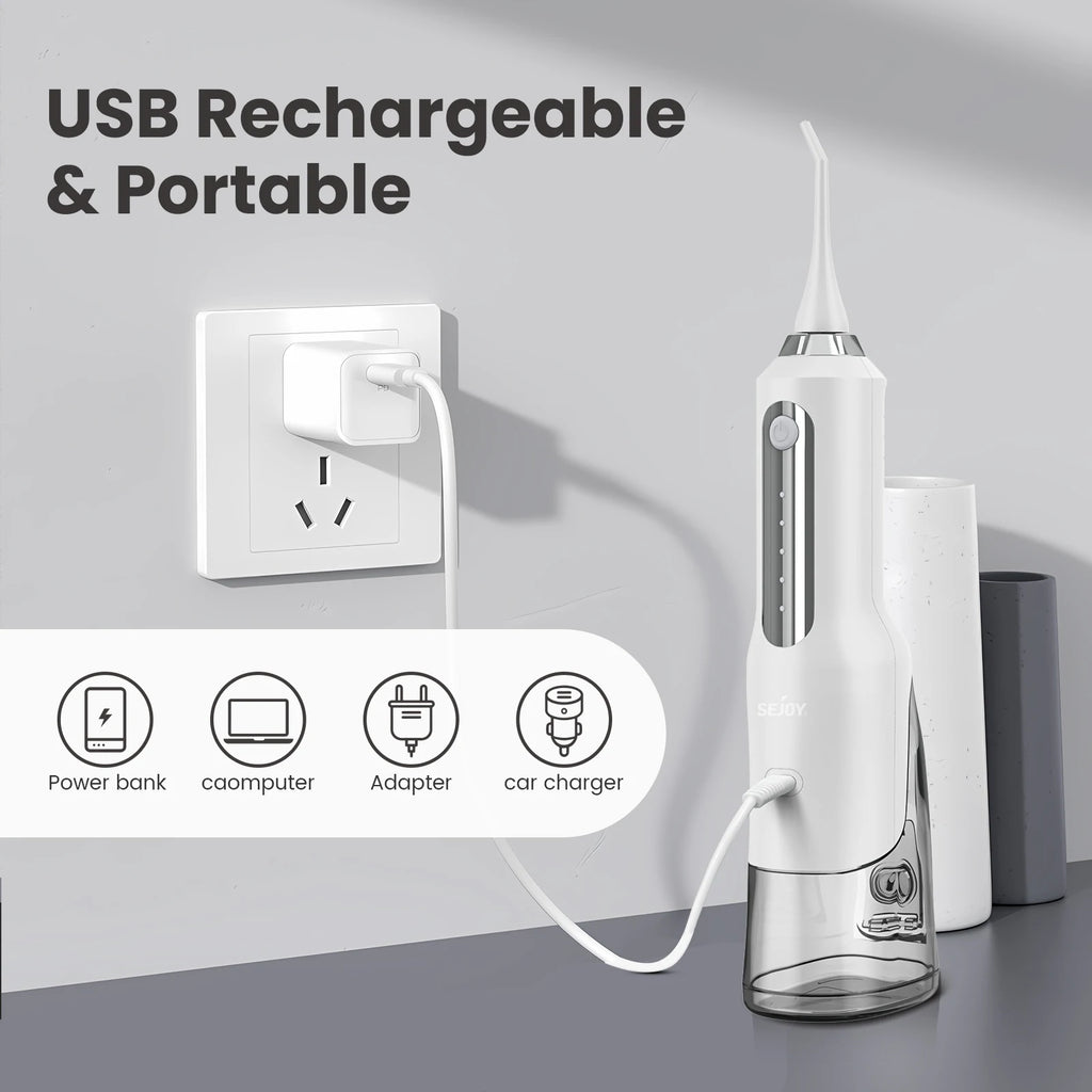 Dental Water Flosser Professional Cordless Rechargeable Electric Oral Irrigator Water Jet for Teeth Braces Care with 5 Jet Tips