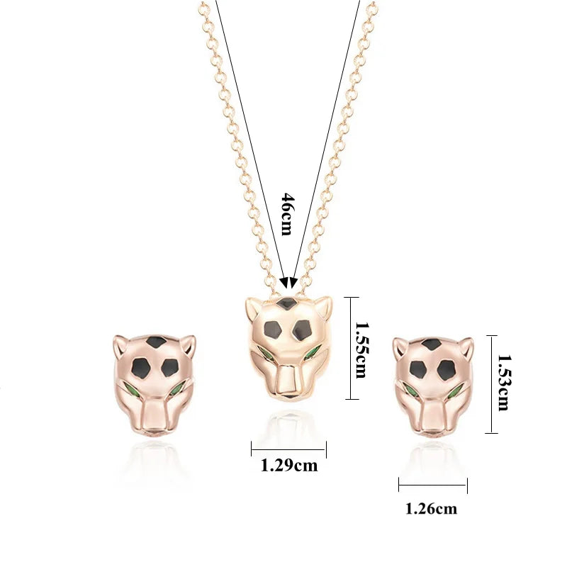 Designer Fashion Style Earrings Necklace Inlay Cubic Zircon Black Enamel Spots Leopard Panther Jewelry Sets