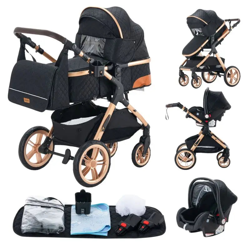 Luxury Baby Stroller 3 in 1 Newest Easy Folding Multifunctional Stroller Travel Portable Baby Carriage Safety Seat EU Standard