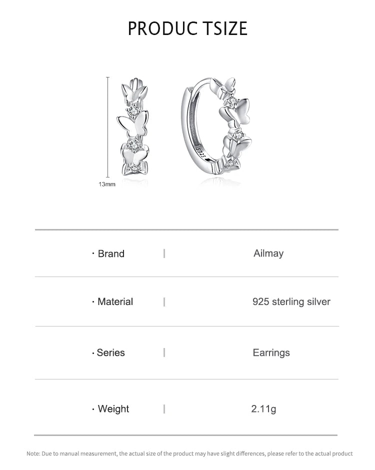 Ailmay 925 Sterling Silver Trendy Butterfly Zircon Hoop Earrings Charm Animal Ear Buckles For Women Christmas Gift Fine Jewelry