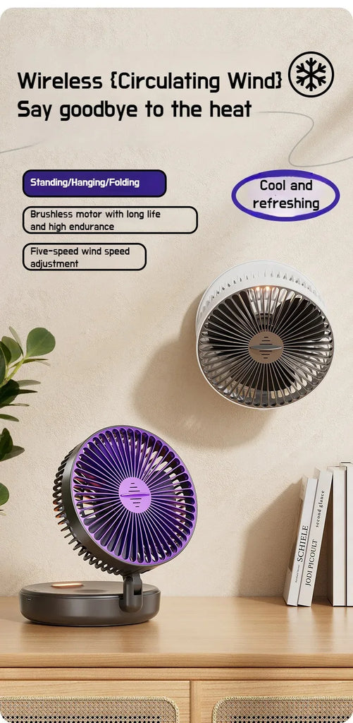 Foldable Desktop Fan Mini  Wall-Mounted Fan With Warm Night Light Rechargeable 4 Gears Adjustable Portable Air Circulation Fan - Mighty Dollars