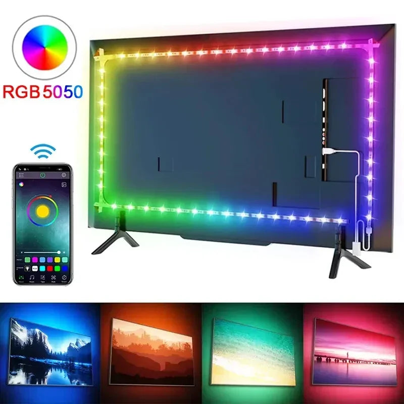 Smart RGB 5050 LED Wall Strip Lights Bluetooth Music Sync APP Remote Flexible Ribbon for TV Backlight Bedroom Home Party Decor
