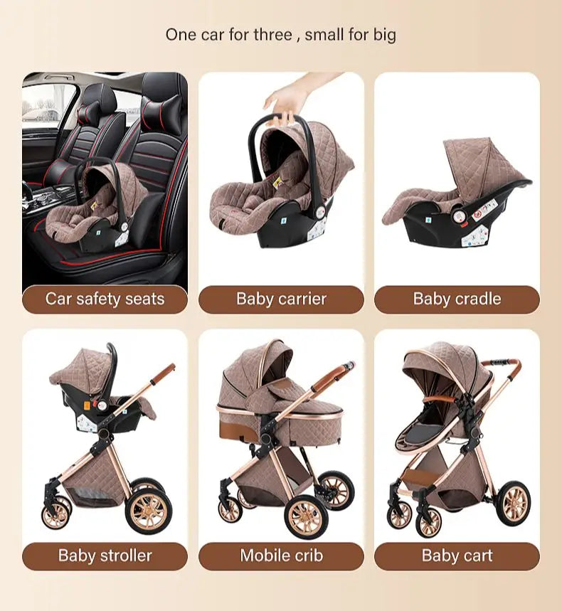 Luxurious Baby Stroller 3 in 1 Portable Travel Baby Carriage Folding Prams High Landscape Aluminum Frame Car for Newborn Baby