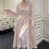 Women Long Twinset Robe Set Sexy Lace Trim Wedding Bathrobe Kimono Gown Sleepwear Elegant Ice Silk Nightgown Loungewear Homewear