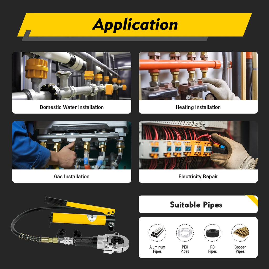 Hydraulic Pump Crimping Pliers 6T with 9 Dies for Stainless Steel Pipe Copper Tube PEX PB Press V12-28mm  TH16-32mm Set