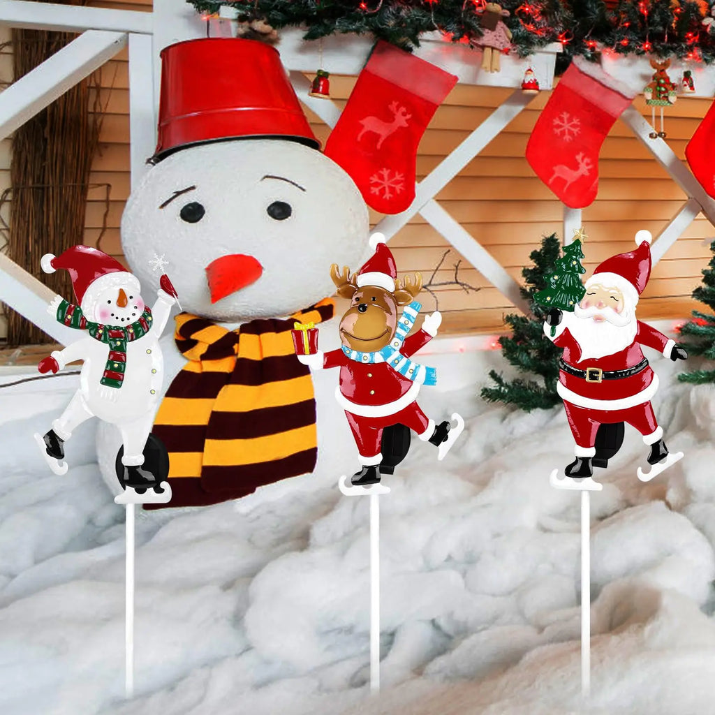 Christmas Decorations Outdoor Yard,Garden Metal Stakes with Solar LED Lights,Santa Claus,Elk,Perfect for Outdoor Lighted Holiday
