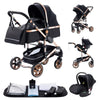 Luxurious 3 in 1 Baby Stroller Portable Travel Baby Carriage Folding Prams Aluminum Frame High Landscape Car for Newborn Baby BLACK