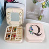 Flower&alphabet Jewelry Box Ring Boxes Travel Leather Jewellery Case Letter Print Bridesmaid Proposal Birthday Christmas Gift