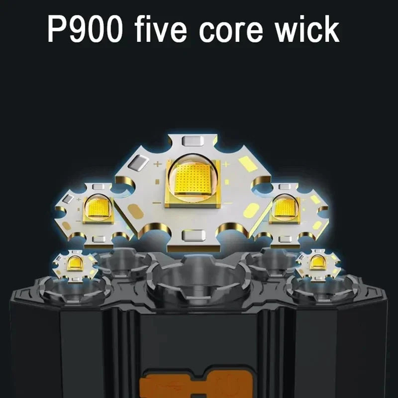 5 LED Flashlight Rechargeable with Built in Lithium Battery Strong Head Light Camping Adventure Fishing Cycling Headlamp