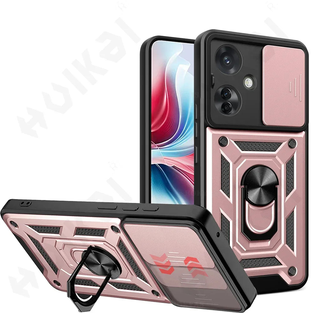 Case for OPPO Reno 11F 11 10 5G Pro Camera Lens Cover Phone Case Ring Stand Armor TPU Antill Silicone Rotate Cover