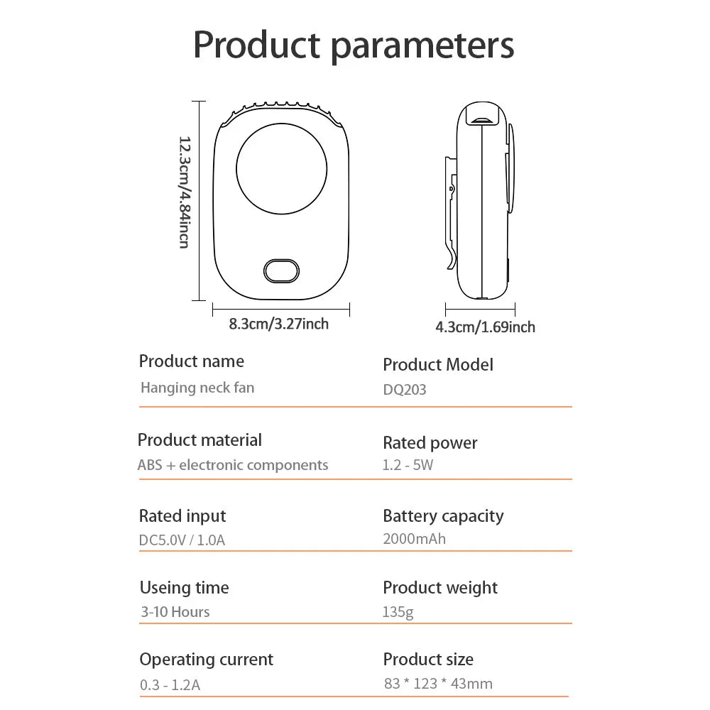 Hanging Neck Fan Portable Mini Fans with Adjustable Lanyard Bladeless USB Rechargeable Sports Cooling Fan for Kids Travel