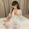 Female Nighty&Robe Set Perspective Temptation Nightgown Intimate Lingerie Spring Summer Silk Satin Sleepwear Loose Home Dress