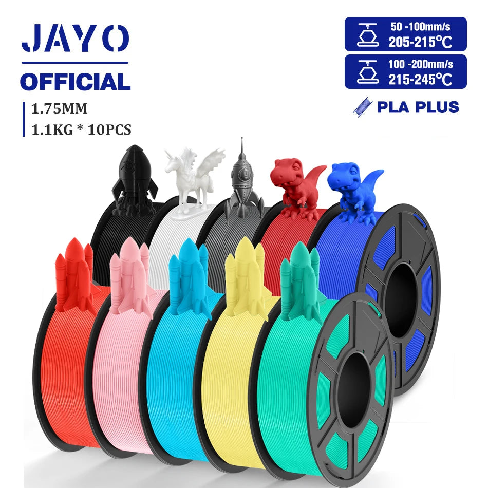 JAYO PLA + 3D Filament 1.75MM 10 Rolls PLA PLUS 3D Printer Filament Neatly Wound 3D Printing Filament 1.1kg Spool High Toughness