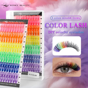 120pcs Colorful DIY Cluster Individual Lashes 6 Colors Mixed Super Fulffy 40D Cosplay Hand Woven Premium Synthetic Eyelashes